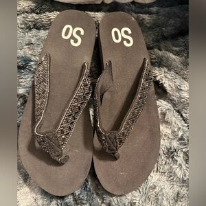 Woman’s Sandals- SO BUBBLY- woman’s black wedges with rhinestones - 7.5